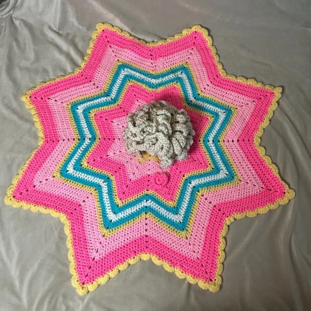 Lovey Security Blanket Handmade Crochet Starburst Color Pattern Baby Shower Gift